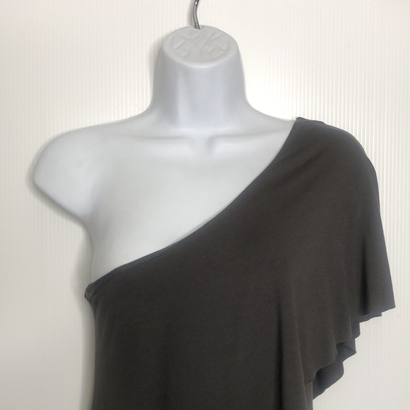 Mandee Black Ruffle Neck Y2K One Sleeve Top Medium - Picture 2 of 14